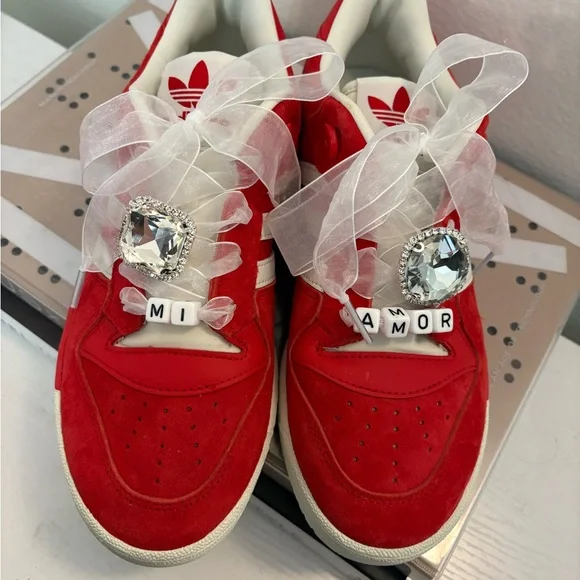 Adidas Red and White rivalry Sneakers with shoe charms - Picture 2 of 3
